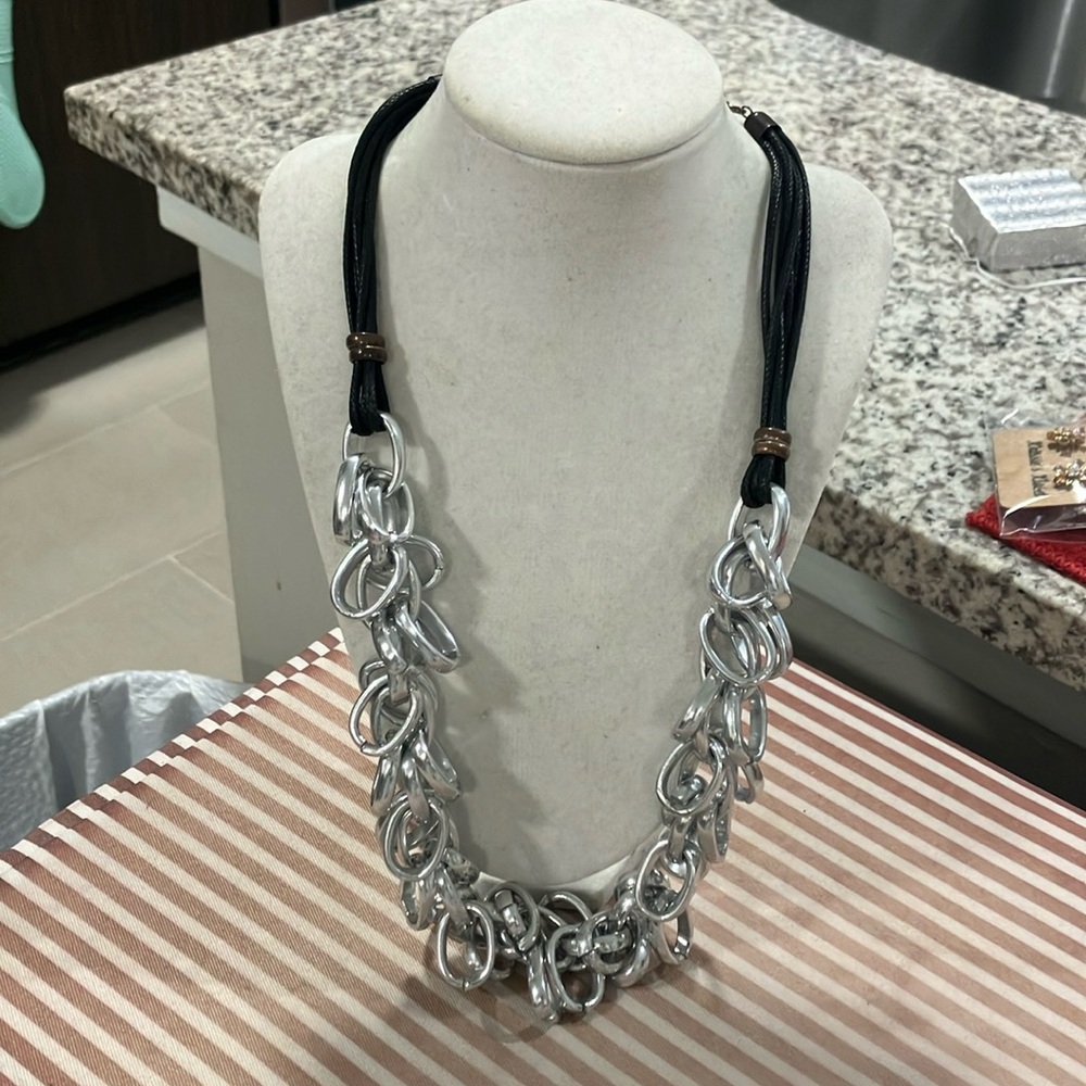 Silver chain link statement necklace